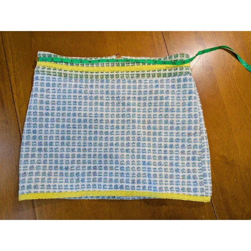 Pastel Tweed Boucle Coquette Academia Mini Skirt NWT 8  Blue Yellow Lace $198
